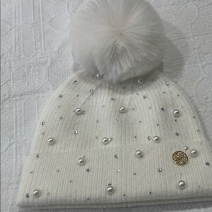 Lilly Pulitzer Cream Beanie with Pearls and Pom Pom